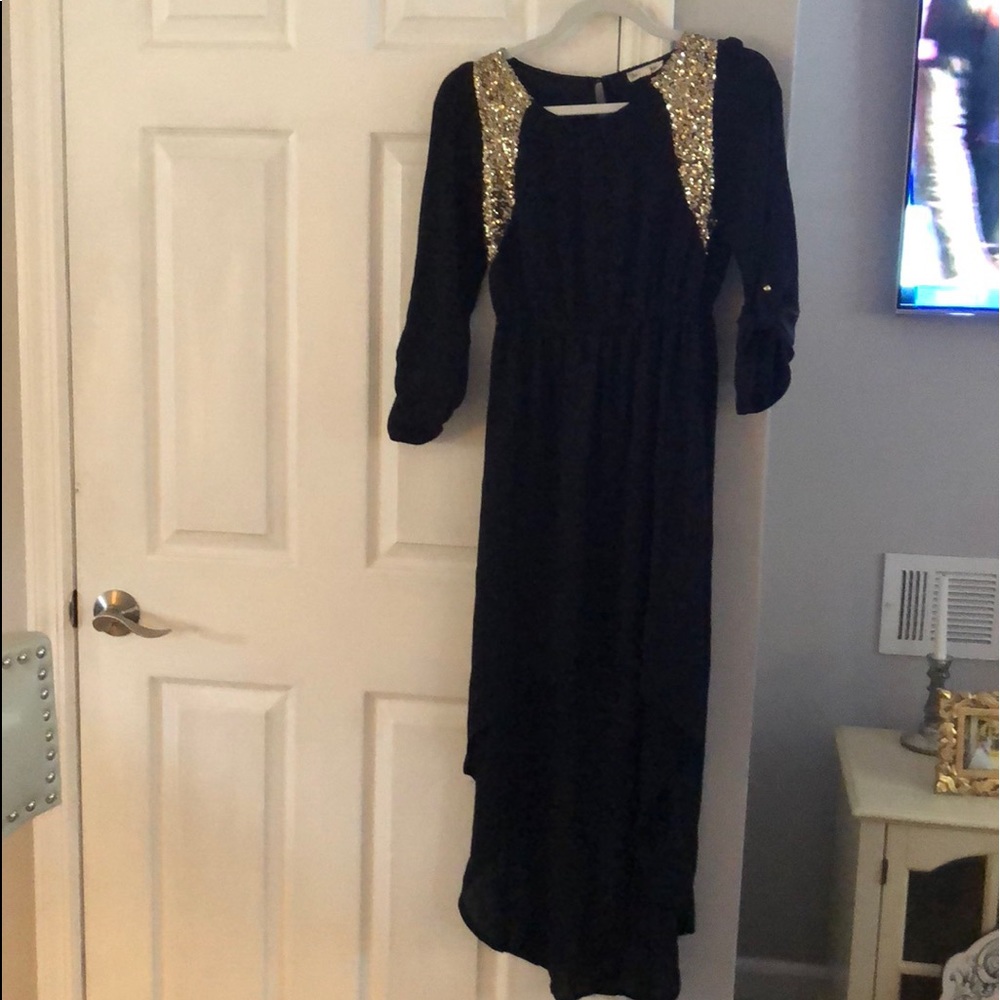 Black and gold Sequin high low dress